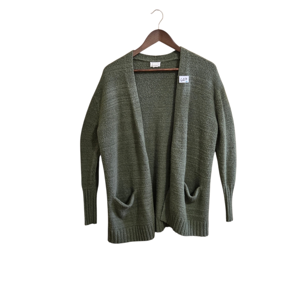 Caslon Women's Cardigan Size L Olive Green Open Front Long Sleeve Pockets